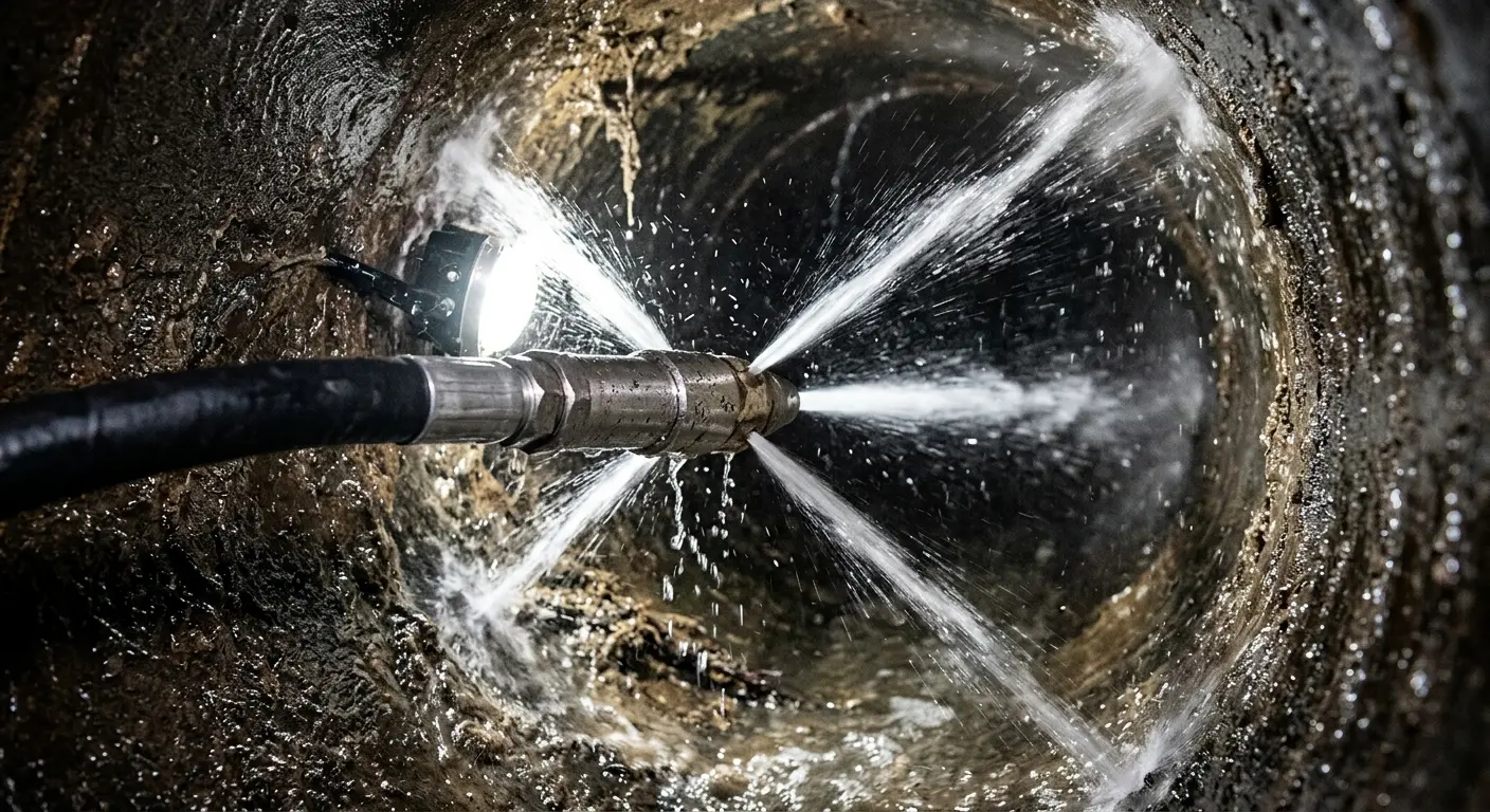 High-pressure hydro jetting nozzle cleaning sewer pipe for Storm Drain Cleaning in Arnold